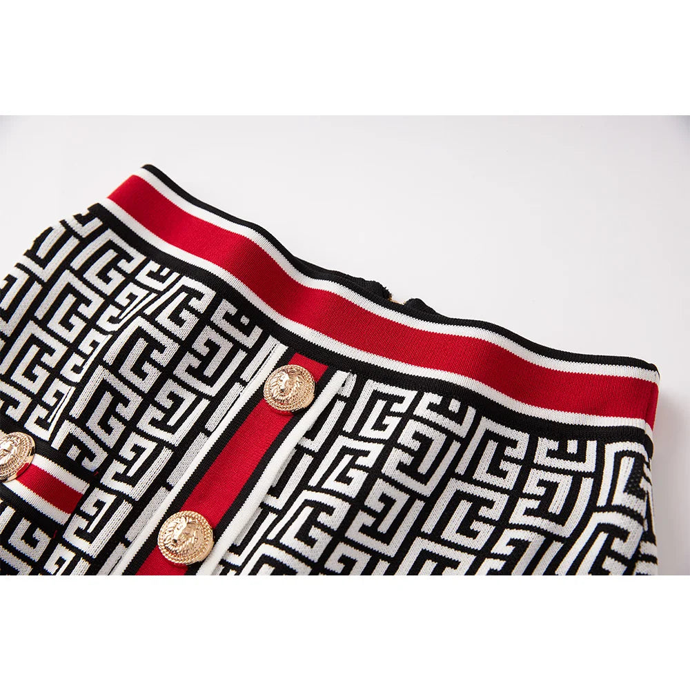 Ensemble Jupe 2 Pièces Femme Vintage - Motif Géométrique Maille