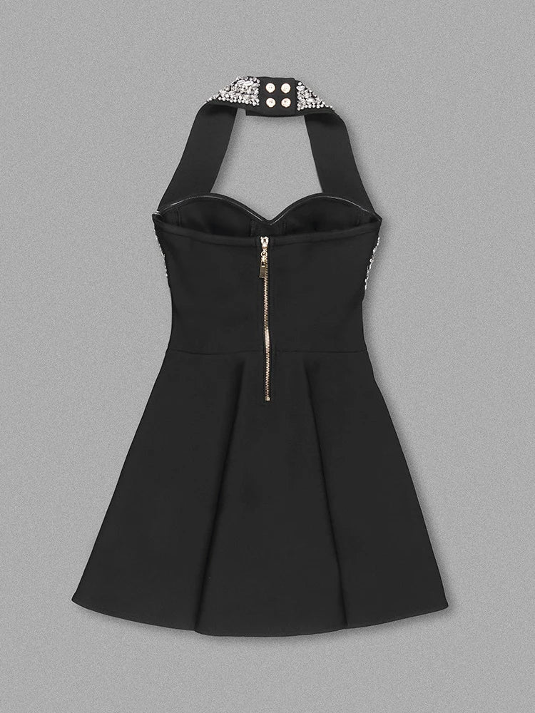 Robe Courte Halter Perlée