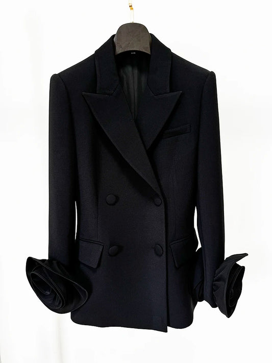 BLAZER NOIR ORNE DE FLEURS