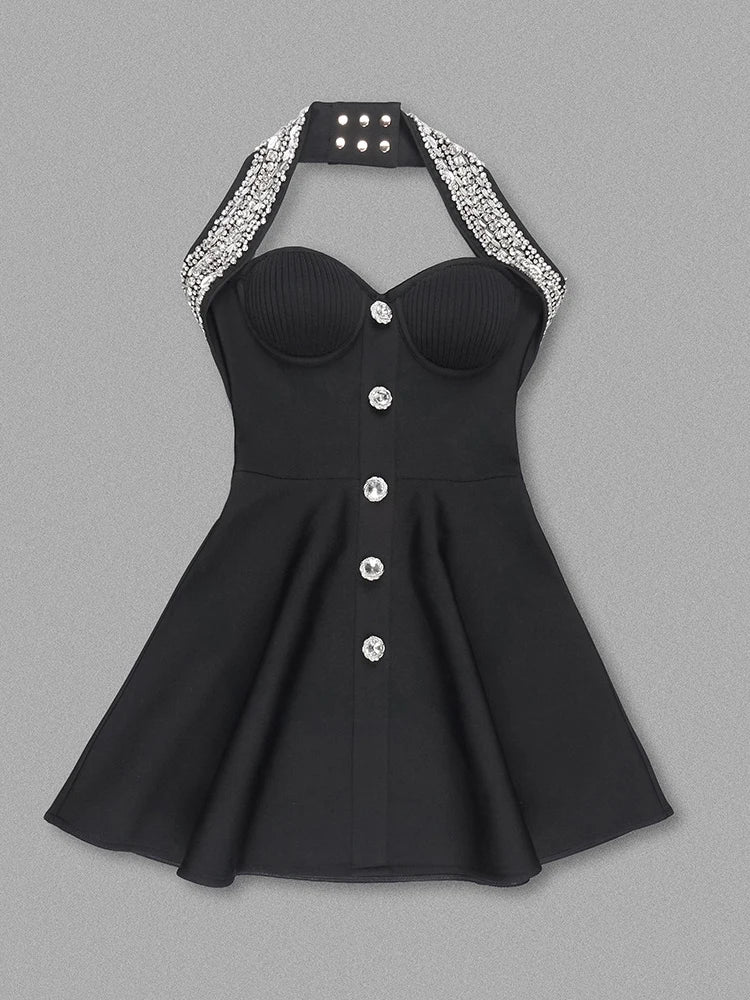 Robe Courte Halter Perlée